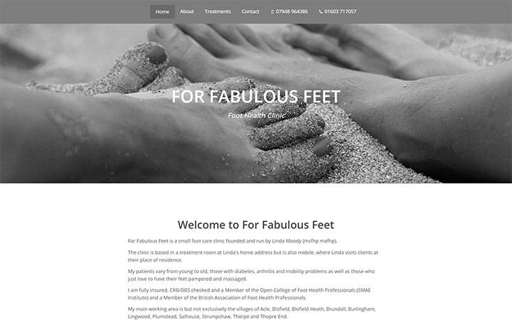 Representation of For Fabulous Feet website on a desktop computer.