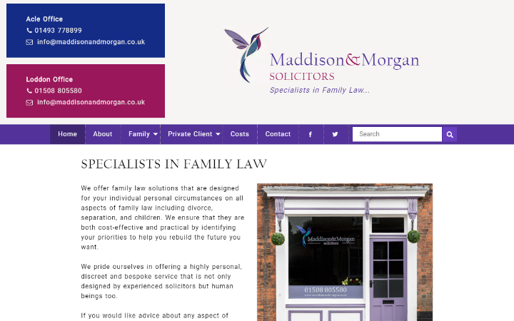 Representation of Maddison & Morgan Solicitors website on a desktop computer.