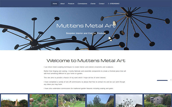 Representation of Muttens Metal Art website on a desktop computer.