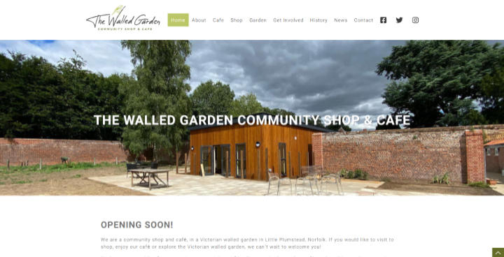 Representation of The Walled Garden Shop & Cafe website on a desktop computer.