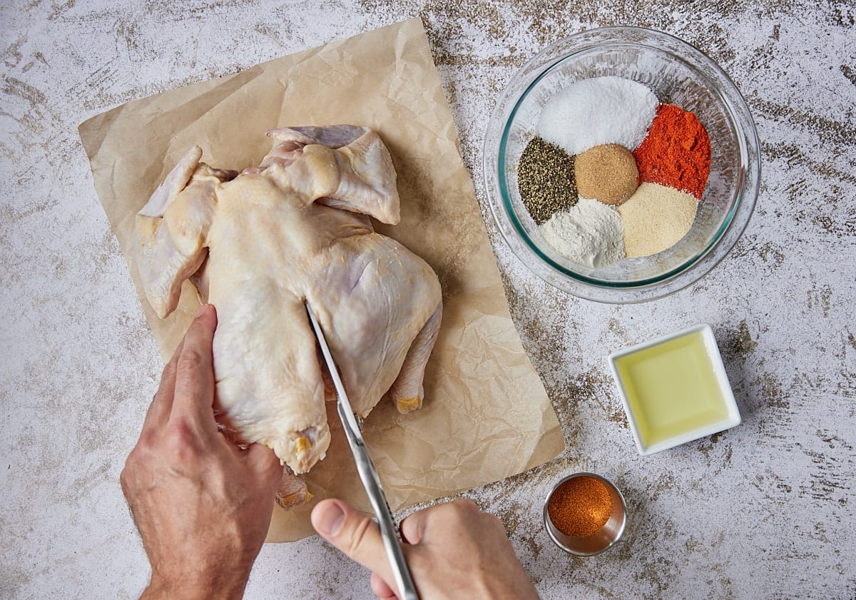 Smoked Spatchcock Chicken - Cut Along Both Sides of the Backbone