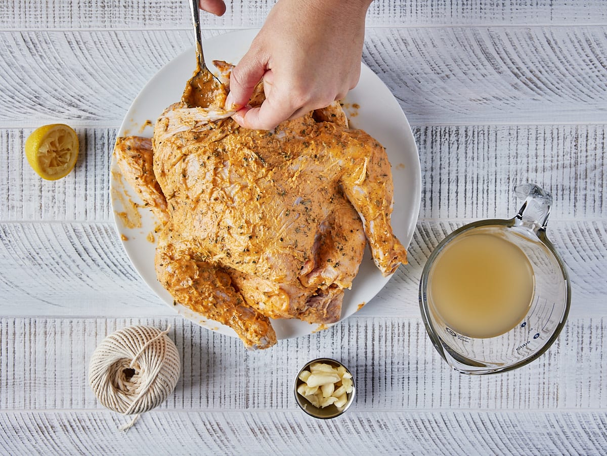 Smoked Whole Chicken Season Under Skin