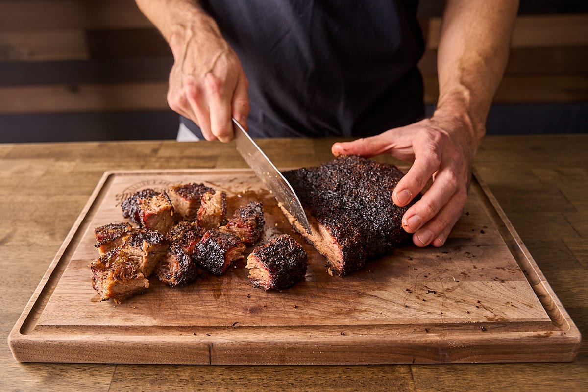 Slice the brisket into burnt ends