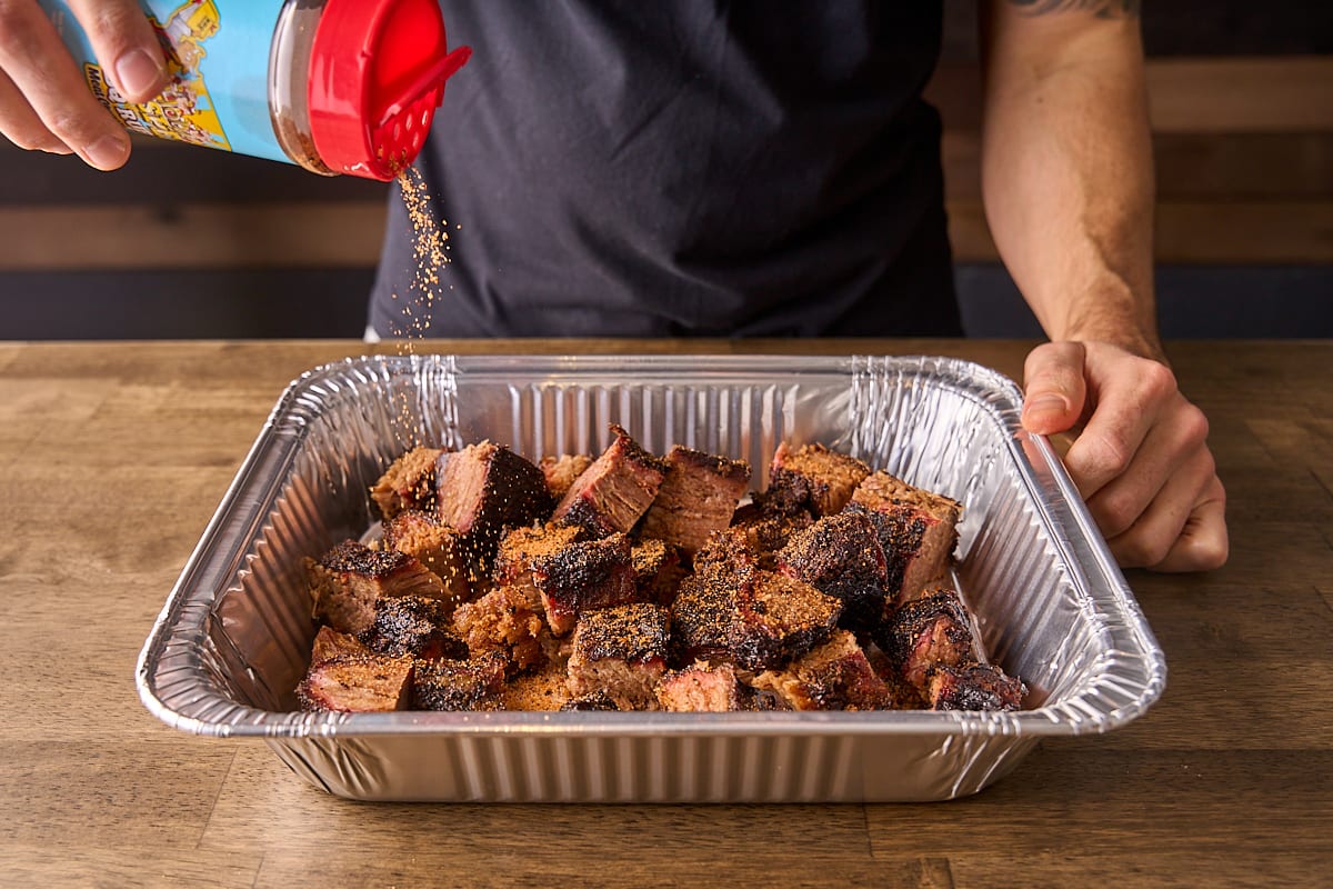 Season the brisket burnt ends
