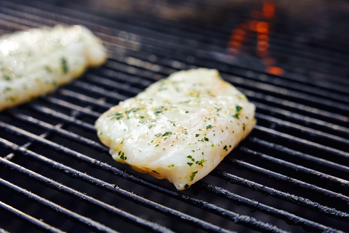 Cod fillets on the grill
