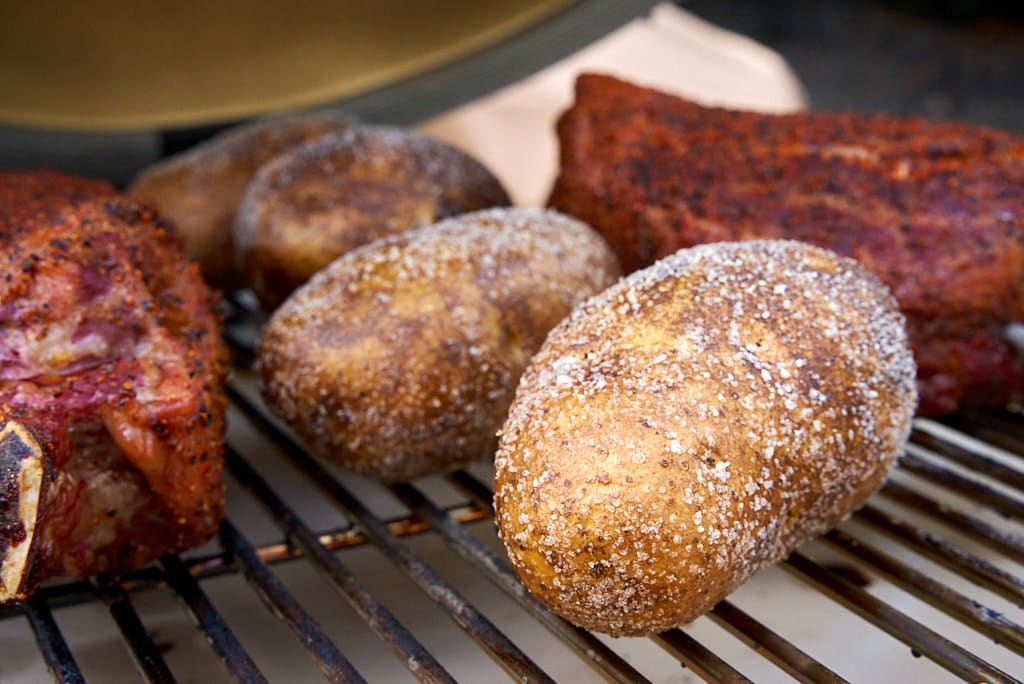 Grill the potatoes at 375 degrees Fahrenheit