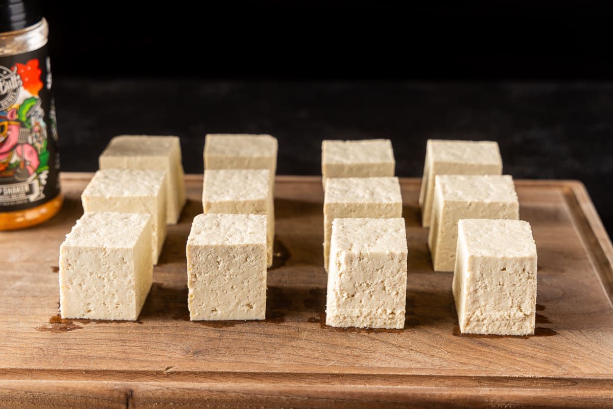 Cube the tofu before smoking