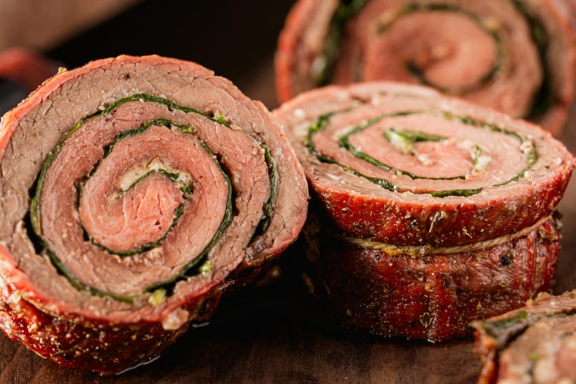 Grilled Steak Pinwheels With Parmesan, Spinach, and Lemon