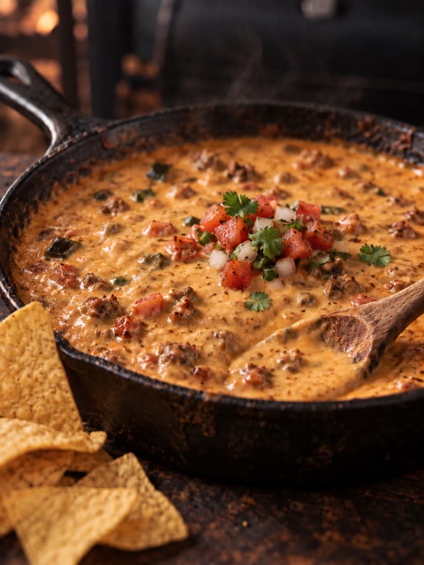 Smoked Queso with Sausage and Poblano