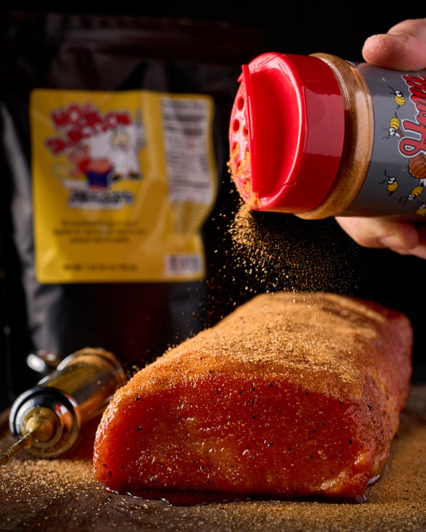 Season and inject the smoked pork loin