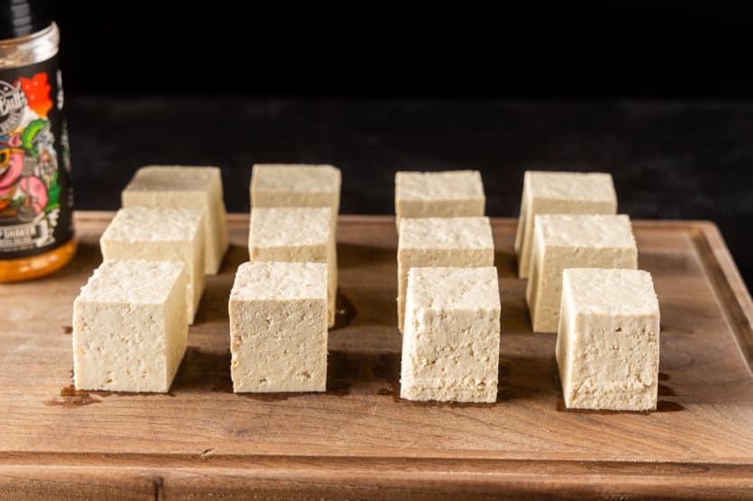 Cube the tofu before smoking