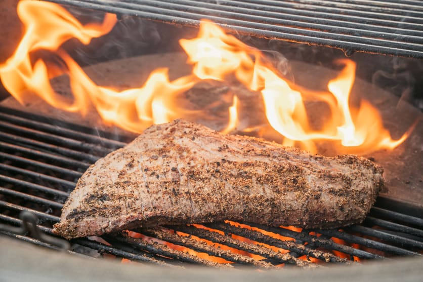Sear the tri-tip on each side for about 2 to 3 minutes to create a nice, flavorful crust.