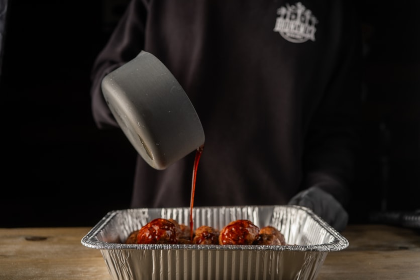 Pour Glaze In Pan and Toss Meatballs
