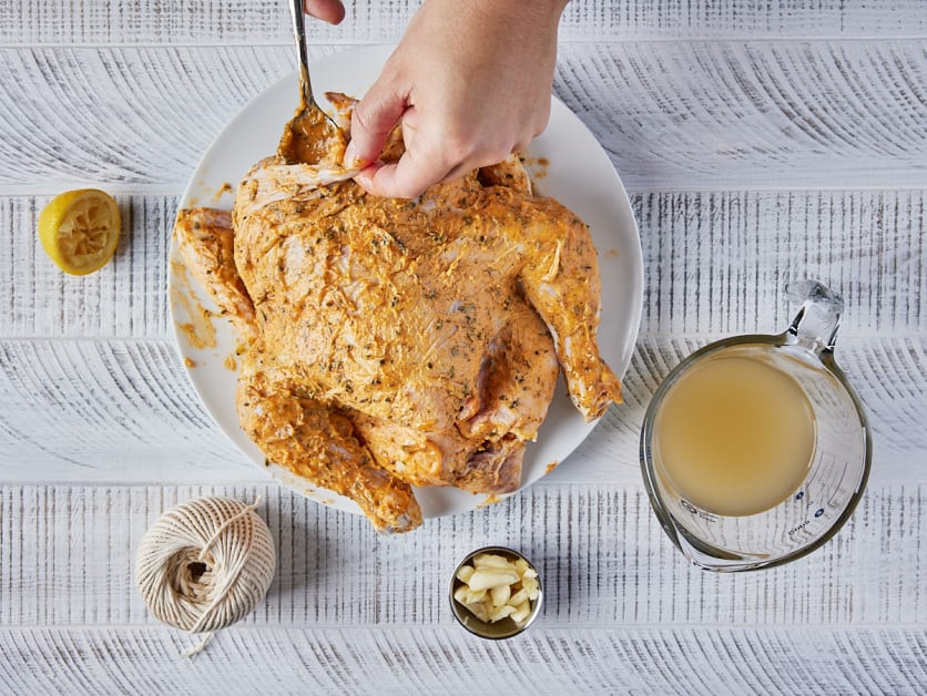 Smoked Whole Chicken Season Under Skin