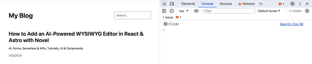 Console log "click"