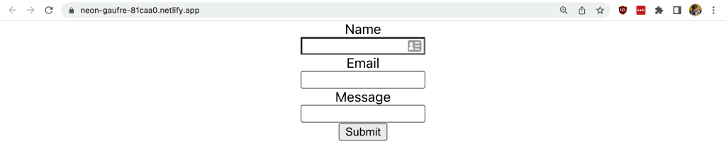 Browser showing form live on Netlify deployed site