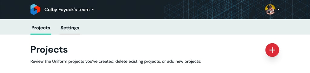 Uniform dashboard with button to create a new Project