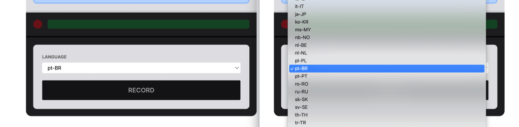 Select element with list of language codes