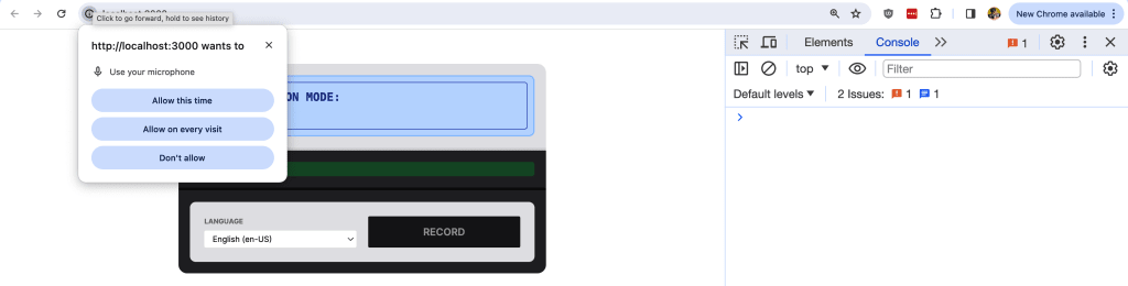 Browser requesting microphone access