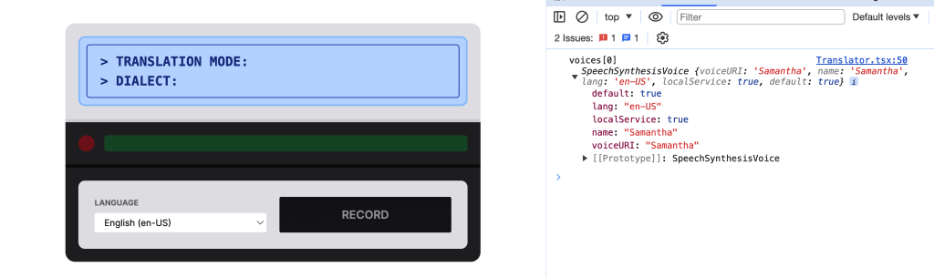 SpeechSynthesis voice logged to console