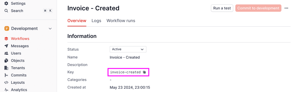 Workflow Key on details page