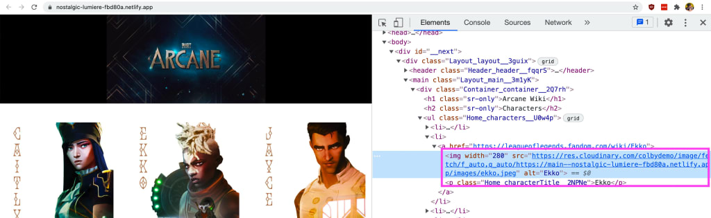 Chrome dev tools inspector showing image sourced from Cloudinary