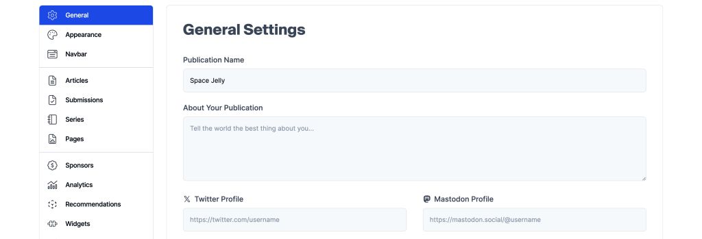 Hashnode Publication settings