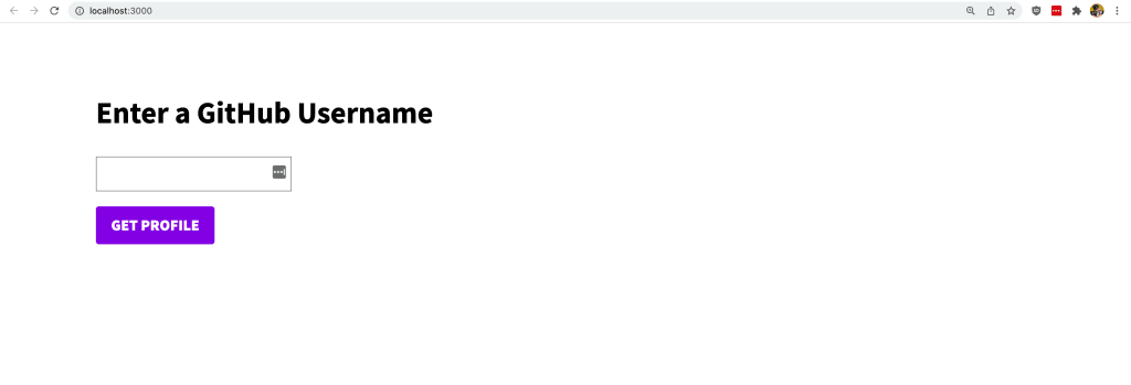 Next.js page showing form to enter GitHub username