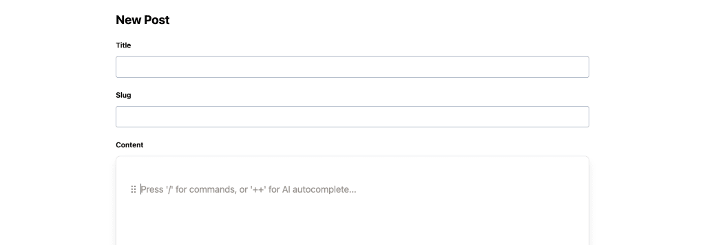 New post editor with empty content field
