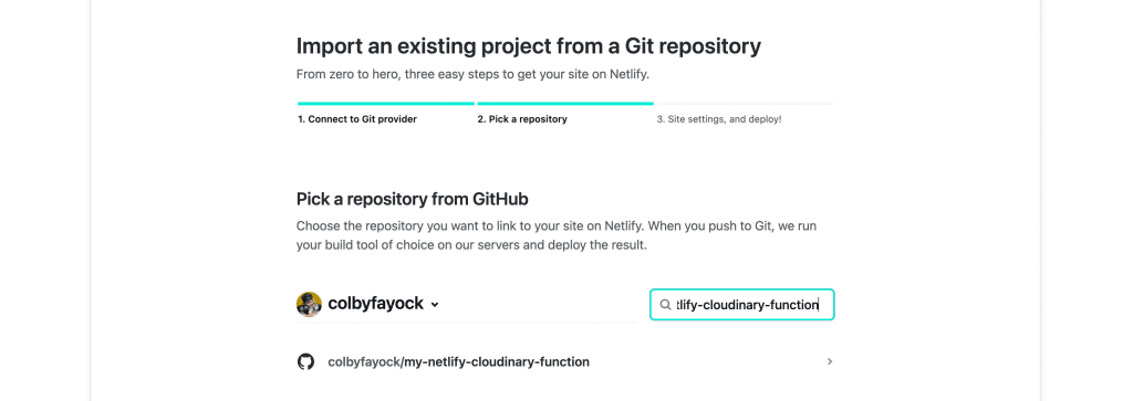 Finding GitHub project in Netlify to import