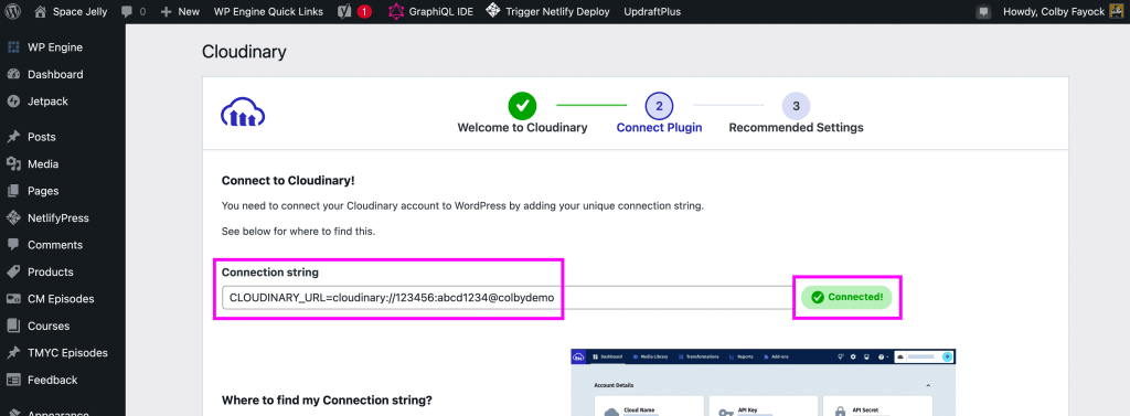 Pasting in Cloudinary API Environment Variable to plugin Connection String