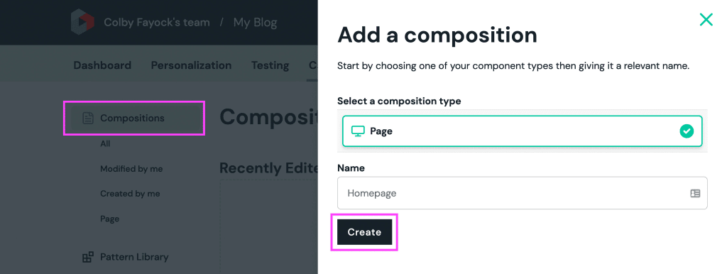 Add a composition UI with highlighted buttons to navigate and create
