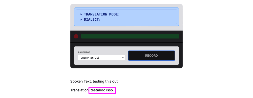 Translated text from speech