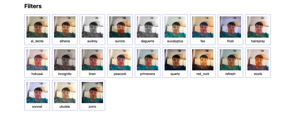 List of filters with preview thumbs