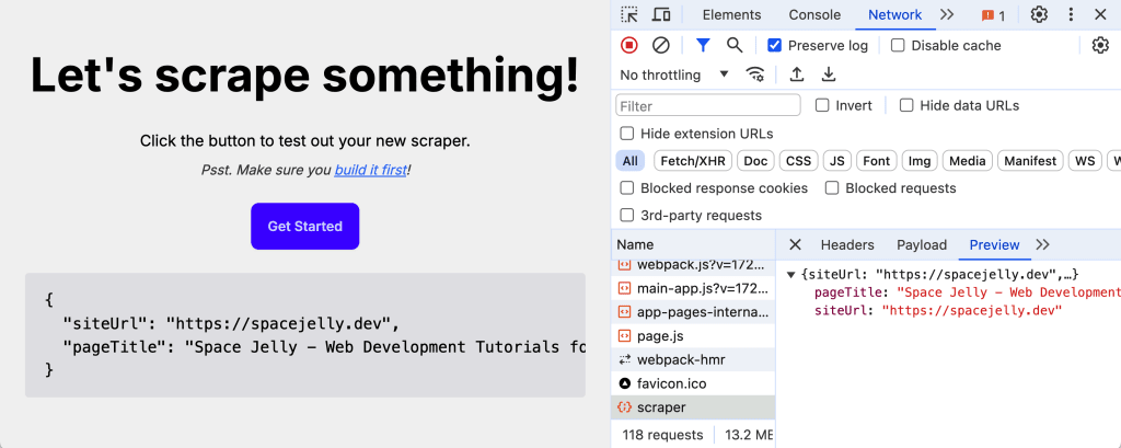 API response with scraped page title