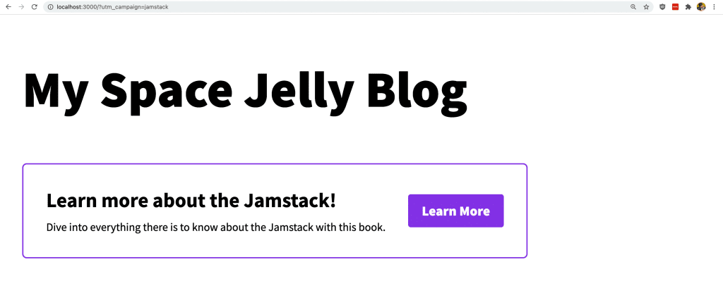 Website showing alternate experience with call to action of learning about Jamstack book