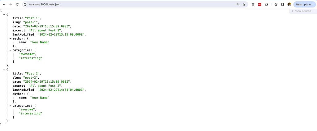 JSON feed of post data