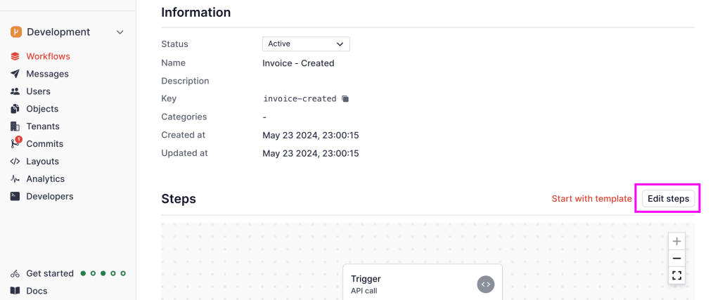 Editing Steps from Workflow details page