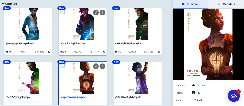 Cloudinary Media Manager showing Arcane image uploads from Netlify deploy