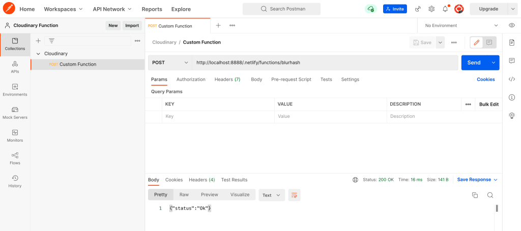 Postman showing POST request with a status of ok