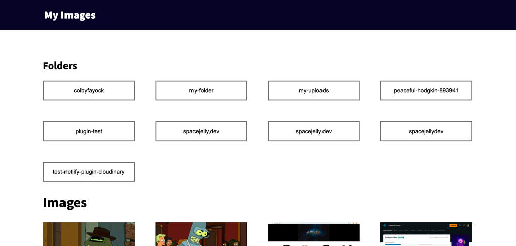 Website showing list of folders above images