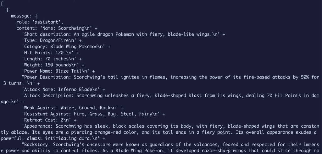 Terminal showing all attributes requested