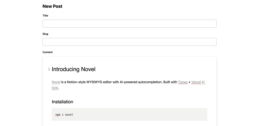 Form page rendering rich editor