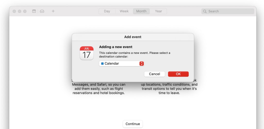 Creating a new event in Apple Calendar