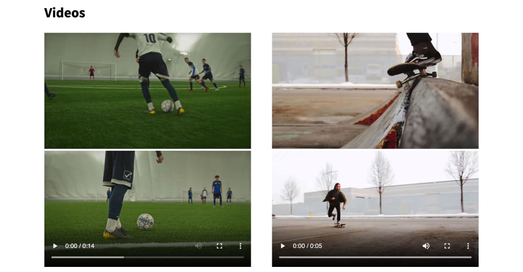 Browser showing videos with thumbnails of the videos above
