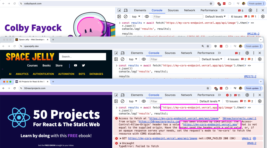 Showing production environment as allowed origin