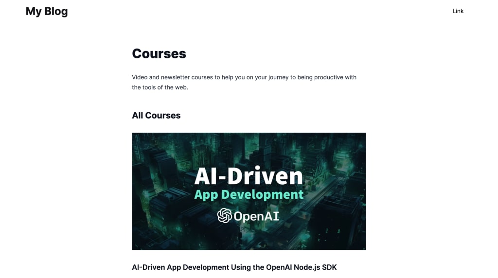 Courses page rendered from Hashnode GraphQL API
