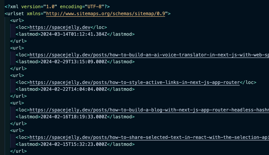XML Sitemap of spacejelly.dev