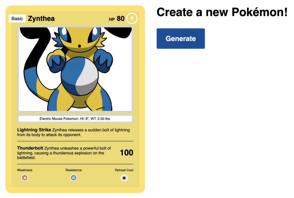 Generated Pokémon added to card in app