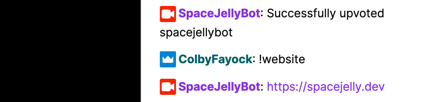 Deployed Twitch chat bot responding to commands